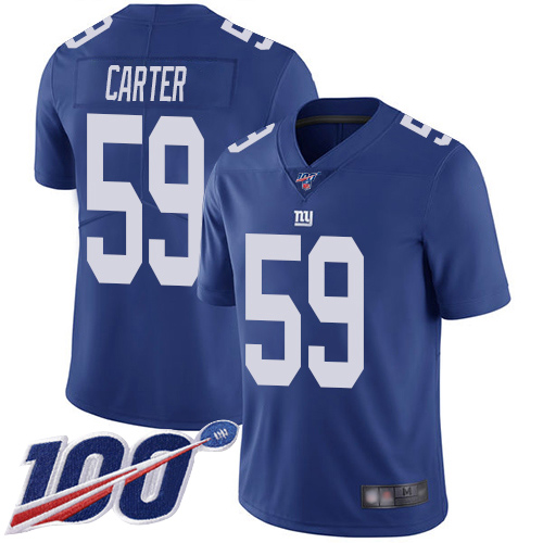 Men New York Giants #59 Lorenzo Carter Royal Blue Team Color Vapor Untouchable Limited Player 100th Season Football NFL Jersey->new york giants->NFL Jersey